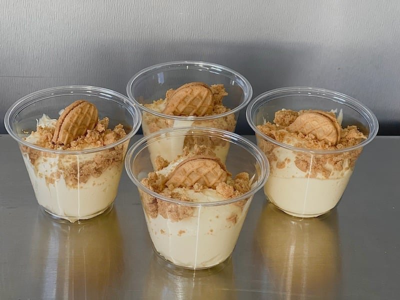 Troy's Texas BBQ branded dessert cups with peanut brittle and wafers